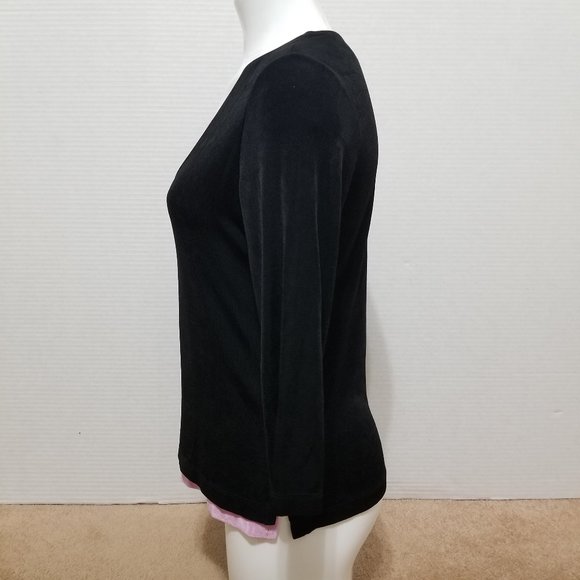 Softwear by Mark Singer top Small slinky layered look 2fer side split 3/4 sleeve - Picture 2 of 11